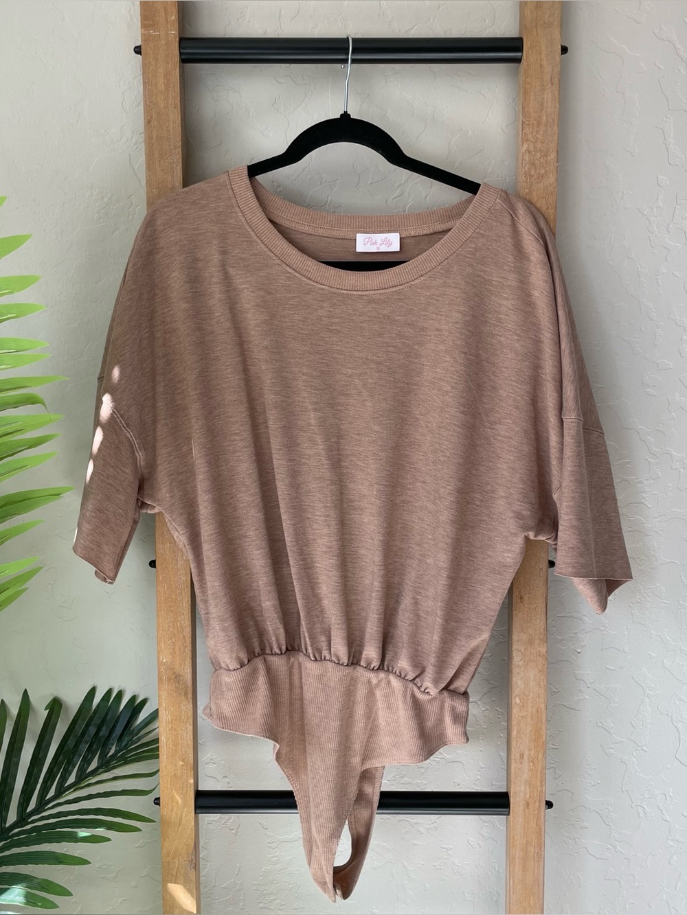 Pink Lily Brown Short-Sleeve Bodysuit with Elastic Hem